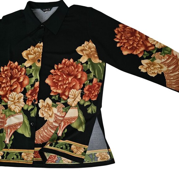 ModeLia Women's Floral Print Button Front 3/4 Sleeve Shirt Size Medium - Picture 4 of 11
